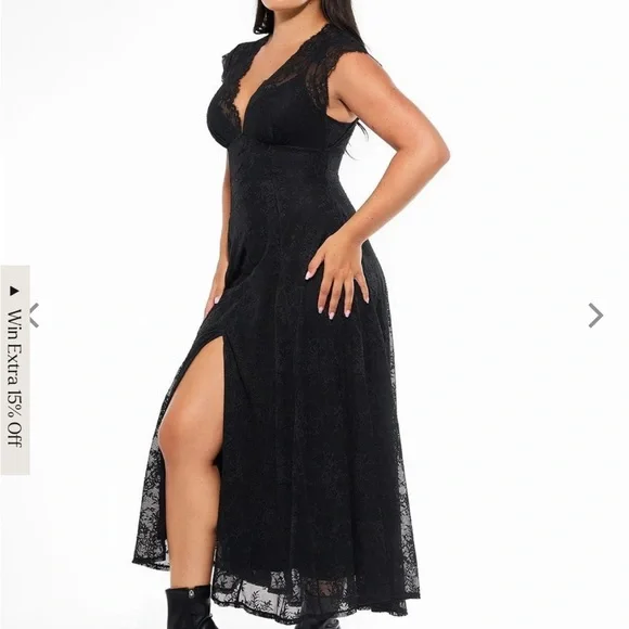 Popilush - Shapewear Boho Floral Lace Front Slit Maxi Dress-XXL - Picture 3 of 6